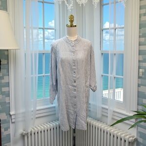 Soft Surroundings 100% Nautical Stripe Shirt Dress Light Blue Sz XL Coastal READ